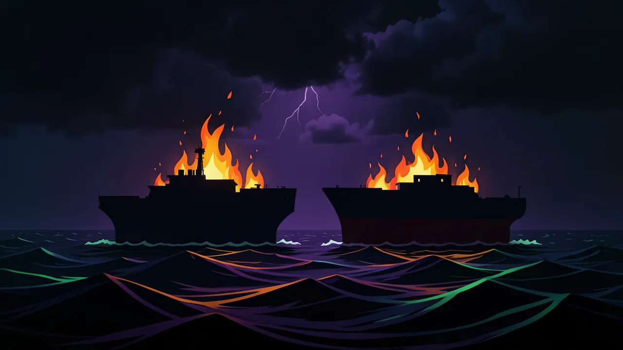 Illustration for: Seven sailors missing after two tankers catch fire in Romanian Black Sea waters